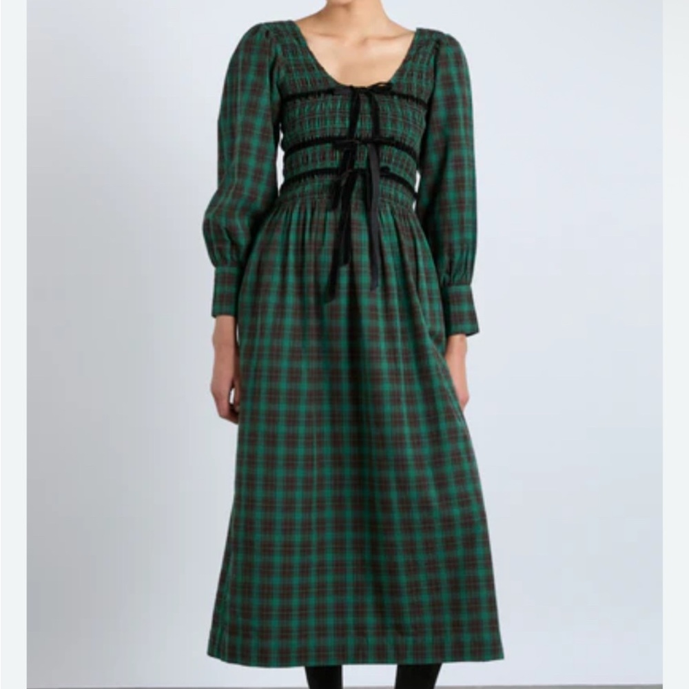 Elegant Green Plaid Long Sleeve Dress